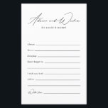 Minimalistisches Brautparty Hochzeitsberatung und<br><div class="desc">Suchen Sie eine einfache und elegante Art, Ratschläge und Wünsche für die Neuvermählten bei ihrem Brautparty oder Hochzeitsempfang zu sammeln? Sehen Sie nur diese Minimalistische Brautparty Wedding Advice and Wishings Card! Das Schwarz-Weiß-Design ist modern und minimalistisch, was das perfekte Zusammenspiel zu jeder Hochzeitsdekoration macht. Mit viel Platz für die Gäste,...</div>