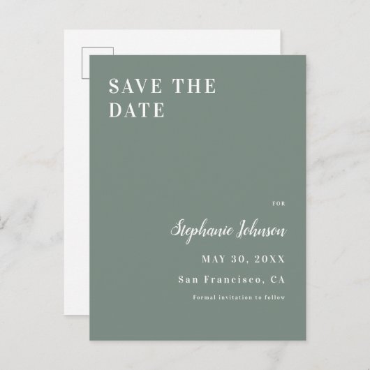 Minimalistisches Brautparty in Farbe Grün und Weiß Ankündigungspostkarte (Vorne/Hinten)