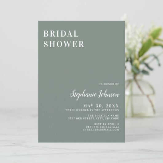Minimalistisches Brautparty in Farbe Grün und Weiß Einladung (Stehend Vorderseite)