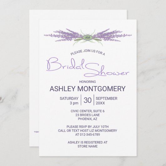Minimalistisches Brautparty Lavender Blume Bündel Einladung (Vorne/Hinten)