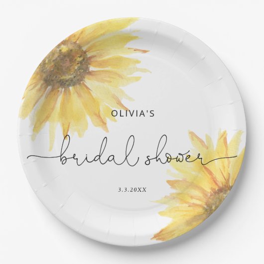 Minimalistisches Brautparty mit Sonnenblumen Pappteller (Vorderseite)