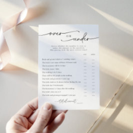 Minimalistisches Brautparty "Over or Under" Spielk Einladung