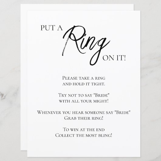 Minimalistisches Brautparty Ring Game (Vorne/Hinten)