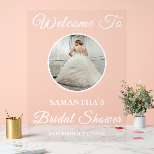 Minimalistisches Brautparty Round Foto Willkommen Acrylschild (Hochzeit)