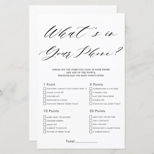 Minimalistisches Brautparty Was steckt in deinem H (Vorne/Hinten)