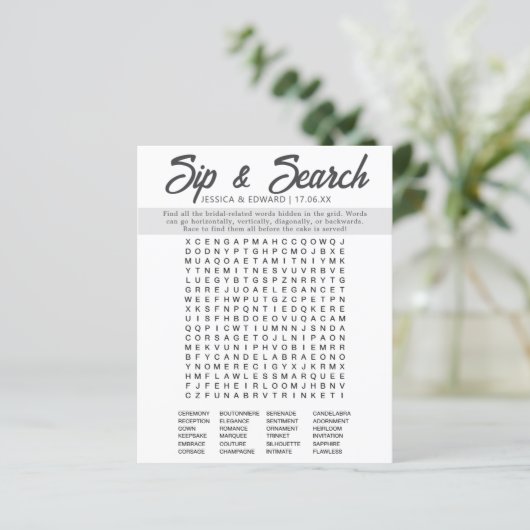 Minimalistisches Brautparty Word Search Simple Mod (Stehend Vorderseite)