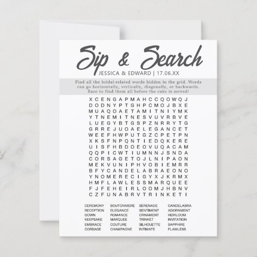 Minimalistisches Brautparty Word Search Simple Mod (Vorderseite)