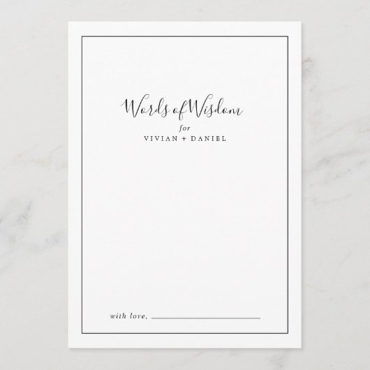 Minimalistisches Brautparty Worte der Weisheit Hinweiskarte (Vorderseite)