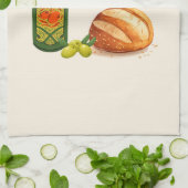 Minimalistisches Brot und Olivenöl Geschirrtuch (Gefaltet)