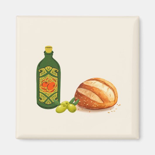 Minimalistisches Brot und Olivenöl Magnet (Vorne)