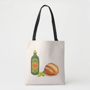 Minimalistisches Brot und Olivenöl Tasche