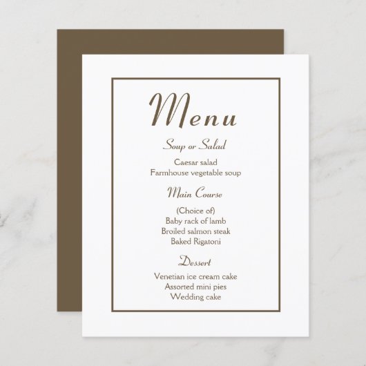 Minimalistisches Brown Menu Moderne Hochzeitsfeier (Vorne/Hinten)