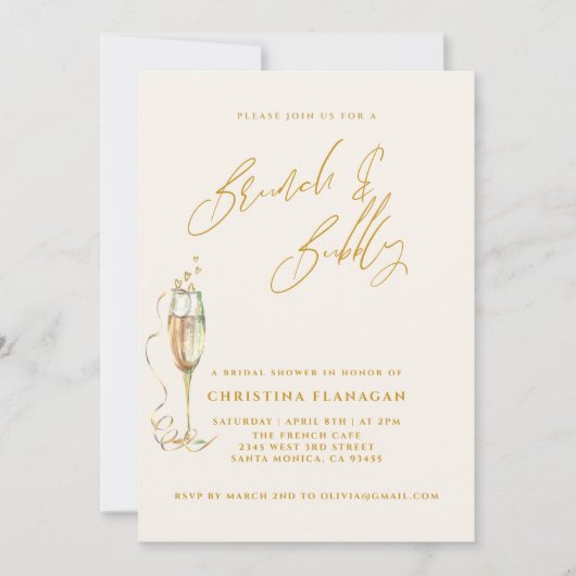 Minimalistisches Brunch & Bubbly Champagner-Brautp Einladung (Vorderseite)