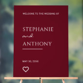 Minimalistisches Burgund mit Heart Modern Wedding Acrylschild (Neutral)