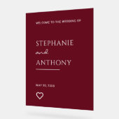 Minimalistisches Burgund mit Heart Modern Wedding Acrylschild (Winkel)