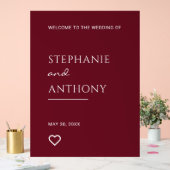 Minimalistisches Burgund mit Heart Modern Wedding Acrylschild (Hochzeit)