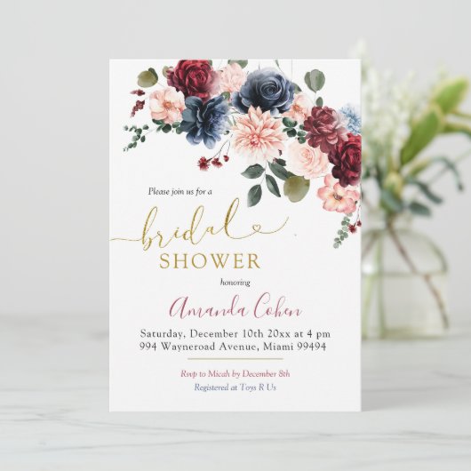 Minimalistisches Burgundy-Brautparty Einladung (Stehend Vorderseite)