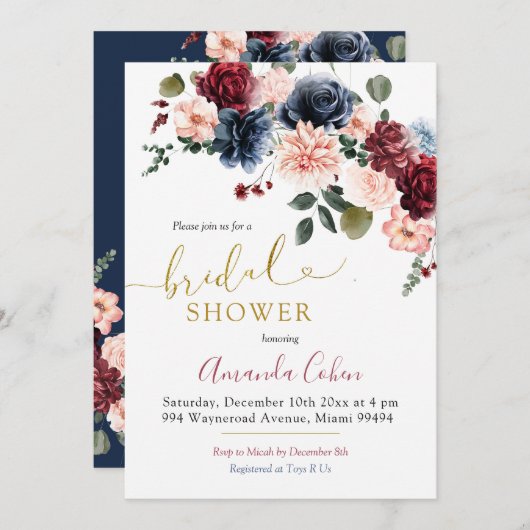 Minimalistisches Burgundy-Brautparty Einladung (Vorne/Hinten)