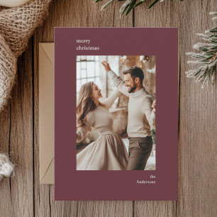 Minimalistisches Burgundy Frame Weihnachts-Foto Feiertagskarte