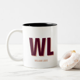 Minimalistisches Burgundy Rosa Personalisiertes Mo Zweifarbige Tasse