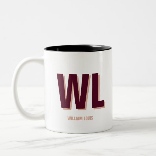 Minimalistisches Burgundy Rosa Personalisiertes Mo Zweifarbige Tasse (Links)
