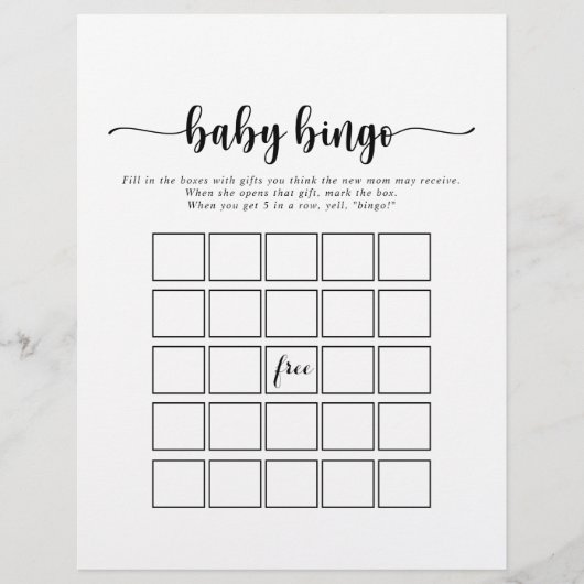 Minimalistisches Calligraphy Baby Bingo Showspiel (Vorderseite)