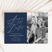Minimalistisches Calligraphy Script Navy-Foto Save The Date