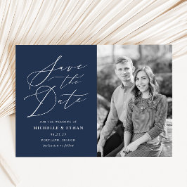 Minimalistisches Calligraphy Script Navy-Foto Save The Date