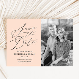 Minimalistisches Calligraphy Script-Peach-Foto Save The Date