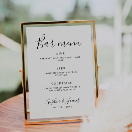 Minimalistisches Calligraphy Wedding Bar Menu-Zeic Sockelschild