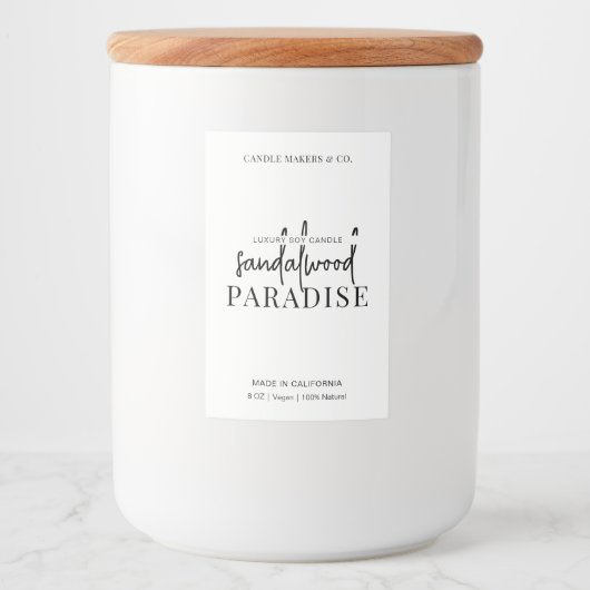 Minimalistisches Candle Jar Label Modernes Schwarz Lebensmitteletikett (Vorderseite)