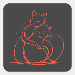 Minimalistisches Cat Hug Design - Adorable Felsen- Quadratischer Aufkleber