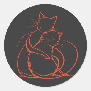 Minimalistisches Cat Hug Design - Adorable Felsen- Runder Aufkleber