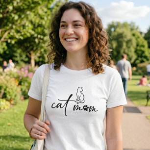Minimalistisches Cat-Mom-Script mit Pfotenabdruck  T-Shirt