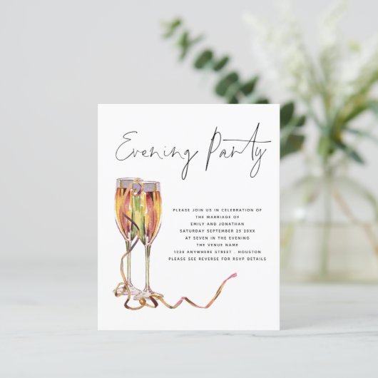 Minimalistisches Champagner Hochzeitsfeier Abend P (Stehend Vorderseite)