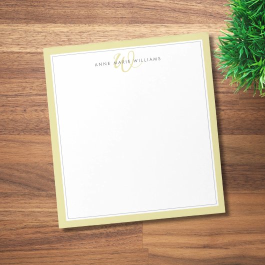 Minimalistisches Chartreuse-Zweirand-Monogramm Notizblock
