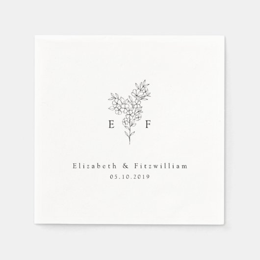 Minimalistisches Cherry Blossom Monogram Wreath Serviette (Vorderseite)