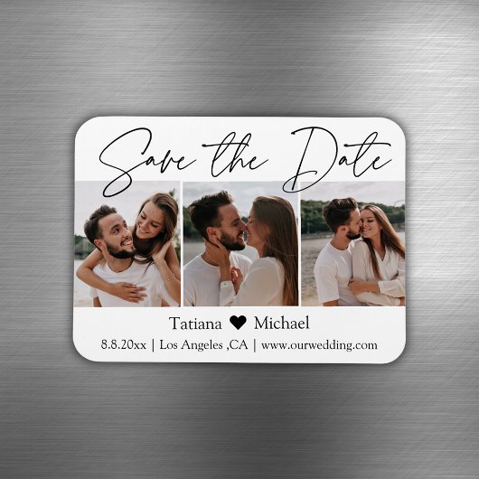 minimalistisches Chic 3-Foto-Collage Save-the-Date Magnet
