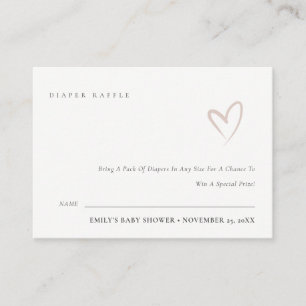 Minimalistisches Chic Blush Herz Windel Raffle Bab Begleitkarte