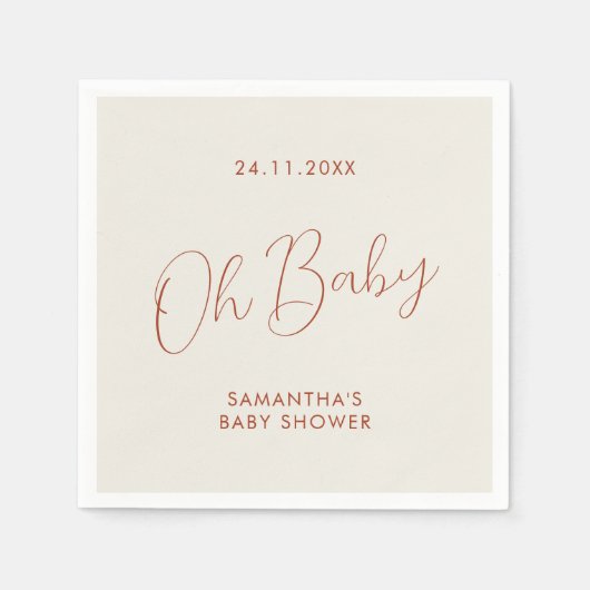 Minimalistisches Chic-Script elfenbeinfarbenes Oh Serviette (Vorderseite)