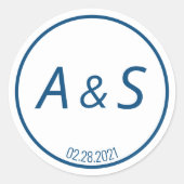 Minimalistisches Classic Blue Initials Date Weddin Runder Aufkleber (Vorderseite)