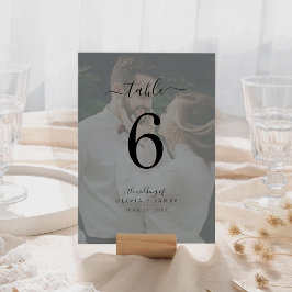 Minimalistisches Classic Calligraphy Wedding Foto Tischnummer