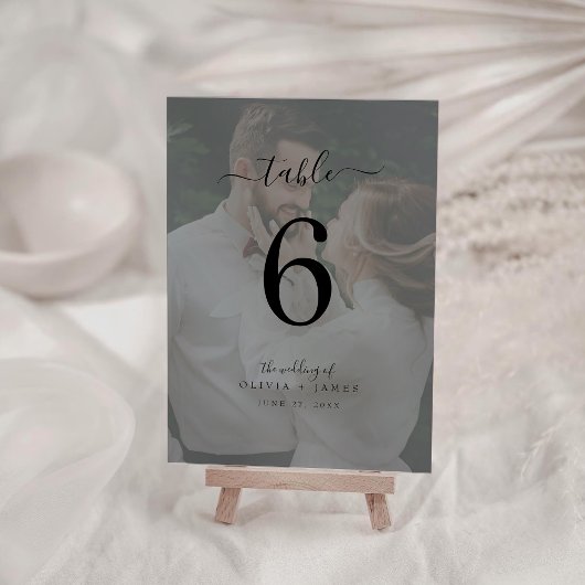 Minimalistisches Classic Calligraphy Wedding Foto Tischnummer