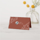 Minimalistisches Classic Damask Foto Sienna Hochze Platzkarte (Rückseite)