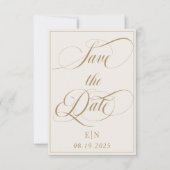Minimalistisches Classic Ivory Gold Foto Save The Date (Vorderseite)