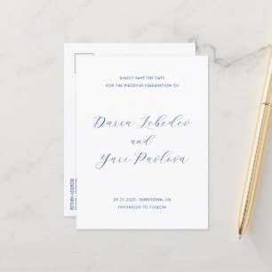 Minimalistisches Cobalt Blue Wedding Save the Date Ankündigungspostkarte
