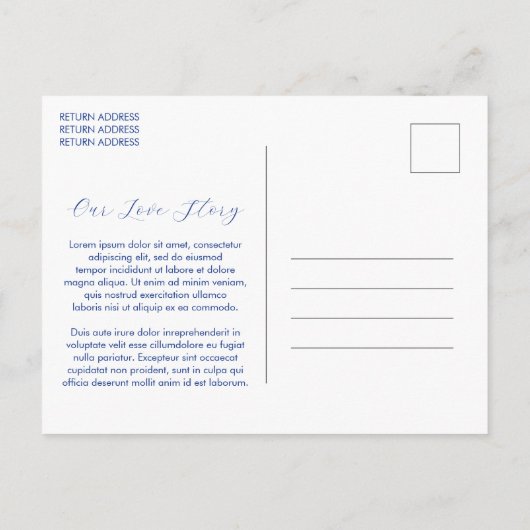 Minimalistisches Cobalt Blue Wedding Save the Date Ankündigungspostkarte (Rückseite)