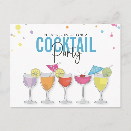 Minimalistisches Cocktail Party Moderne Einladung Postkarte (Vorderseite)