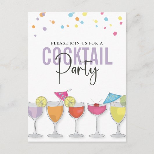 Minimalistisches Cocktail Party Moderne Einladung Postkarte (Vorderseite)