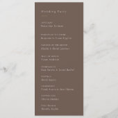 Minimalistisches Cocoa-Braun-Service-Hochzeitsprog Programm (Rückseite)